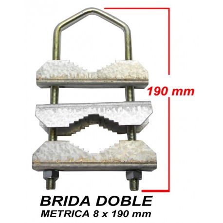 BRIDA MÁSTIL LARGA DOBLE M8 x190mm con 3 abrazaderas