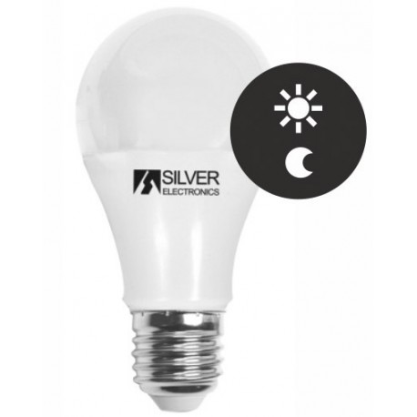 BOMBILLA LED ESFÉRICA E-27 10W SENSOR DIA / NOCHE 5000K SILVER