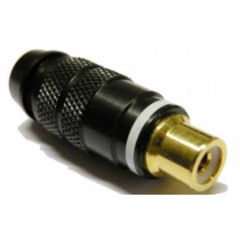 CONECTOR RCA HEMBRA AEREA DORADO TEFLON BLANCO CABLE 8mm