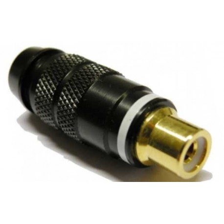 CONECTOR RCA HEMBRA AEREA DORADO TEFLON BLANCO CABLE 8mm